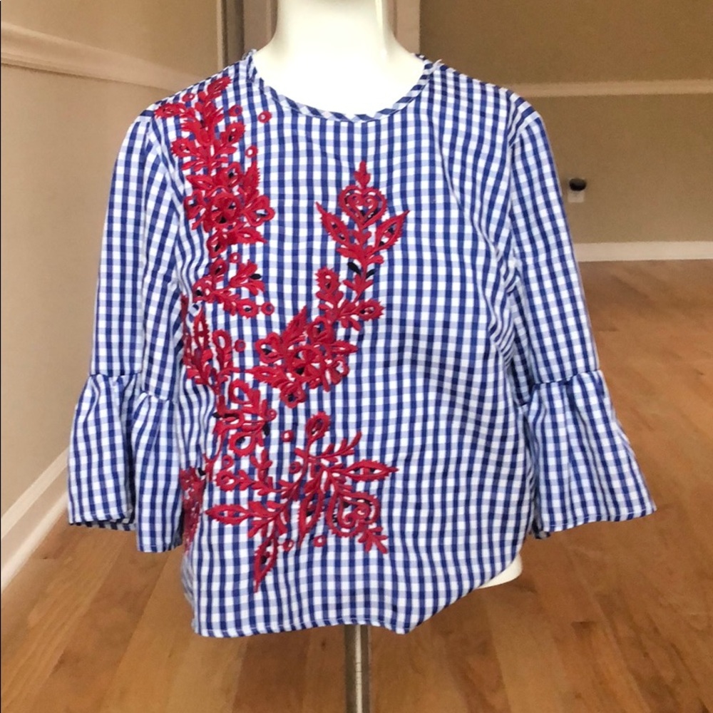 Gingham embroidered blouse